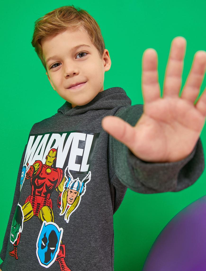  Erkek Çocuk Marvel Baskılı Lisanslı Sweatshirt Kapüşonlu Şardonlu