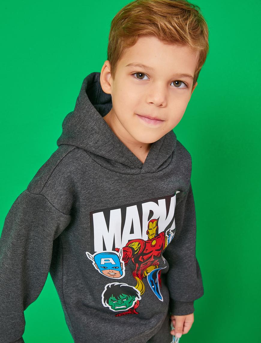  Erkek Çocuk Marvel Baskılı Lisanslı Sweatshirt Kapüşonlu Şardonlu