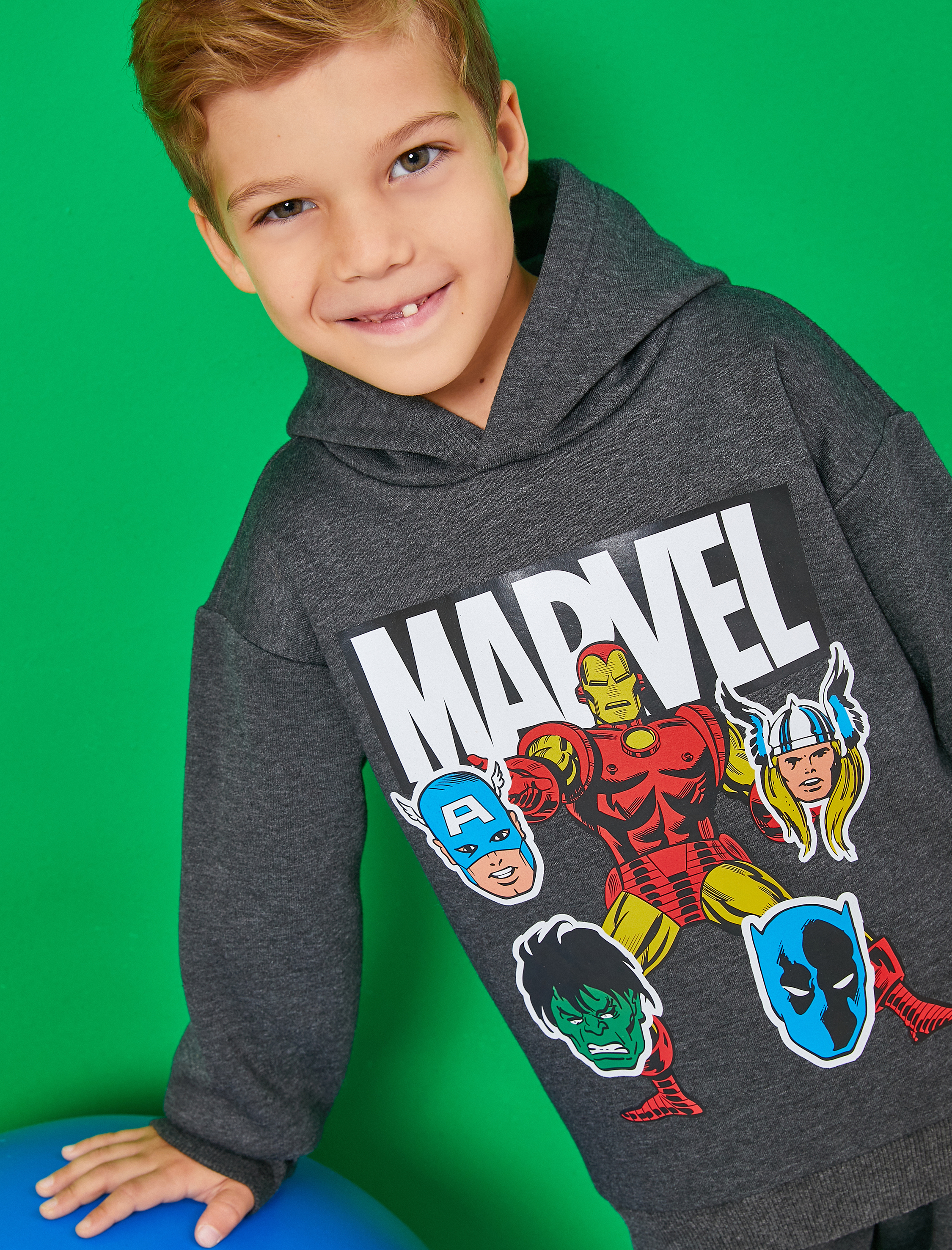 Erkek Çocuk Marvel Baskılı Lisanslı Sweatshirt Kapüşonlu Şardonlu