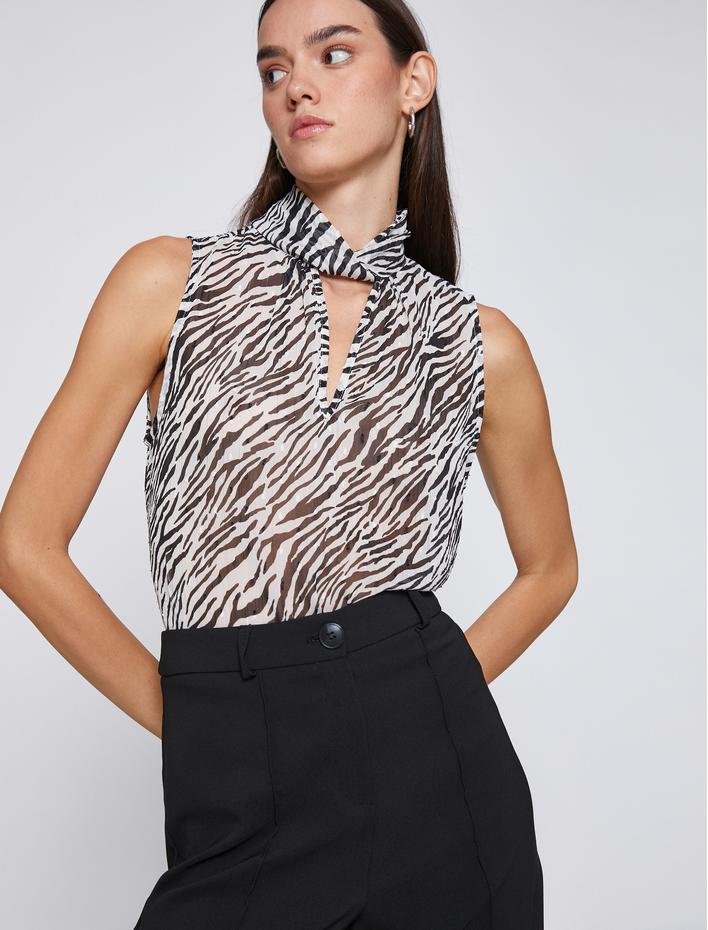  Zebra Desenli Şifon Bluz