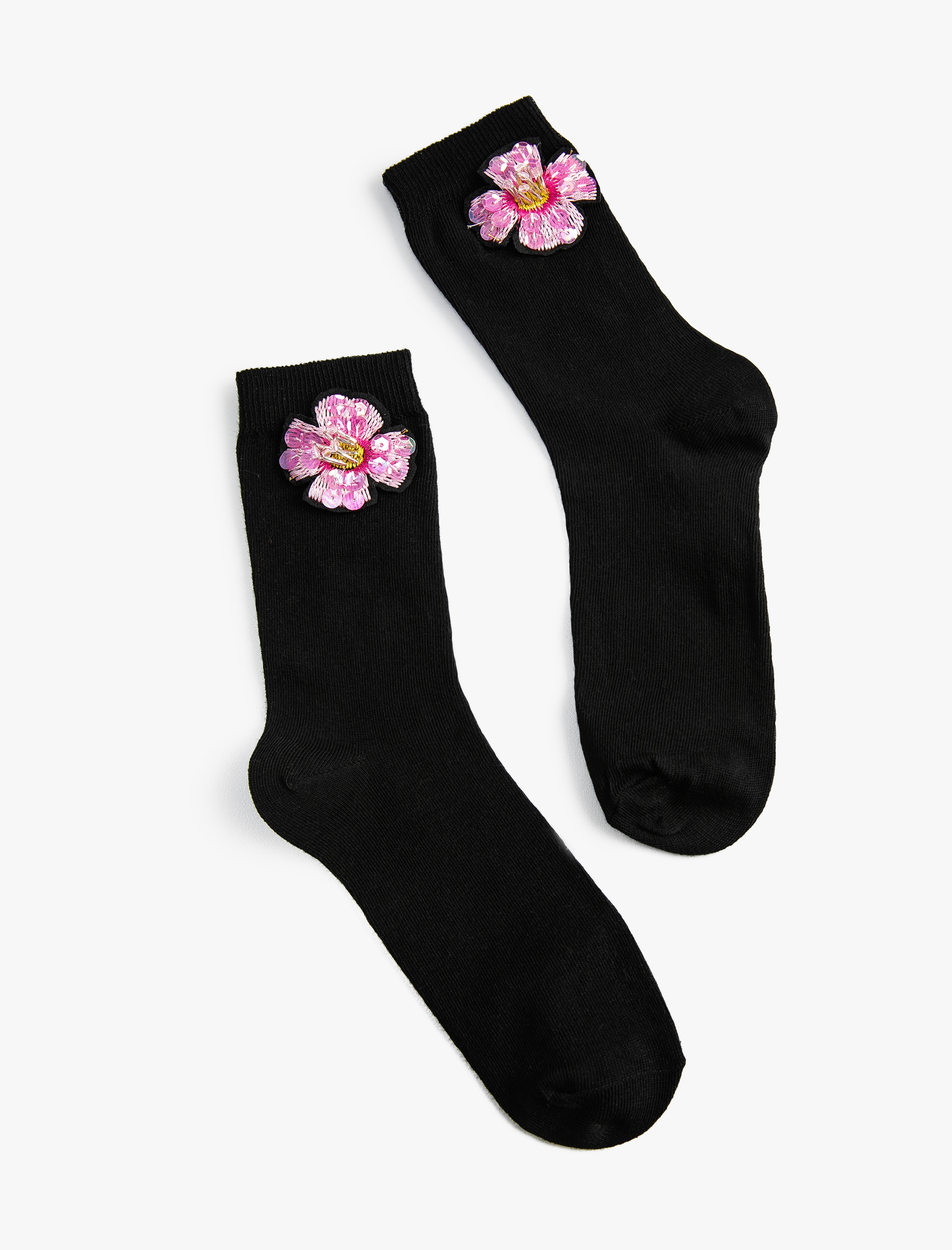  Kadın Basic Çiçekli Soket Çorap İşleme Detaylı