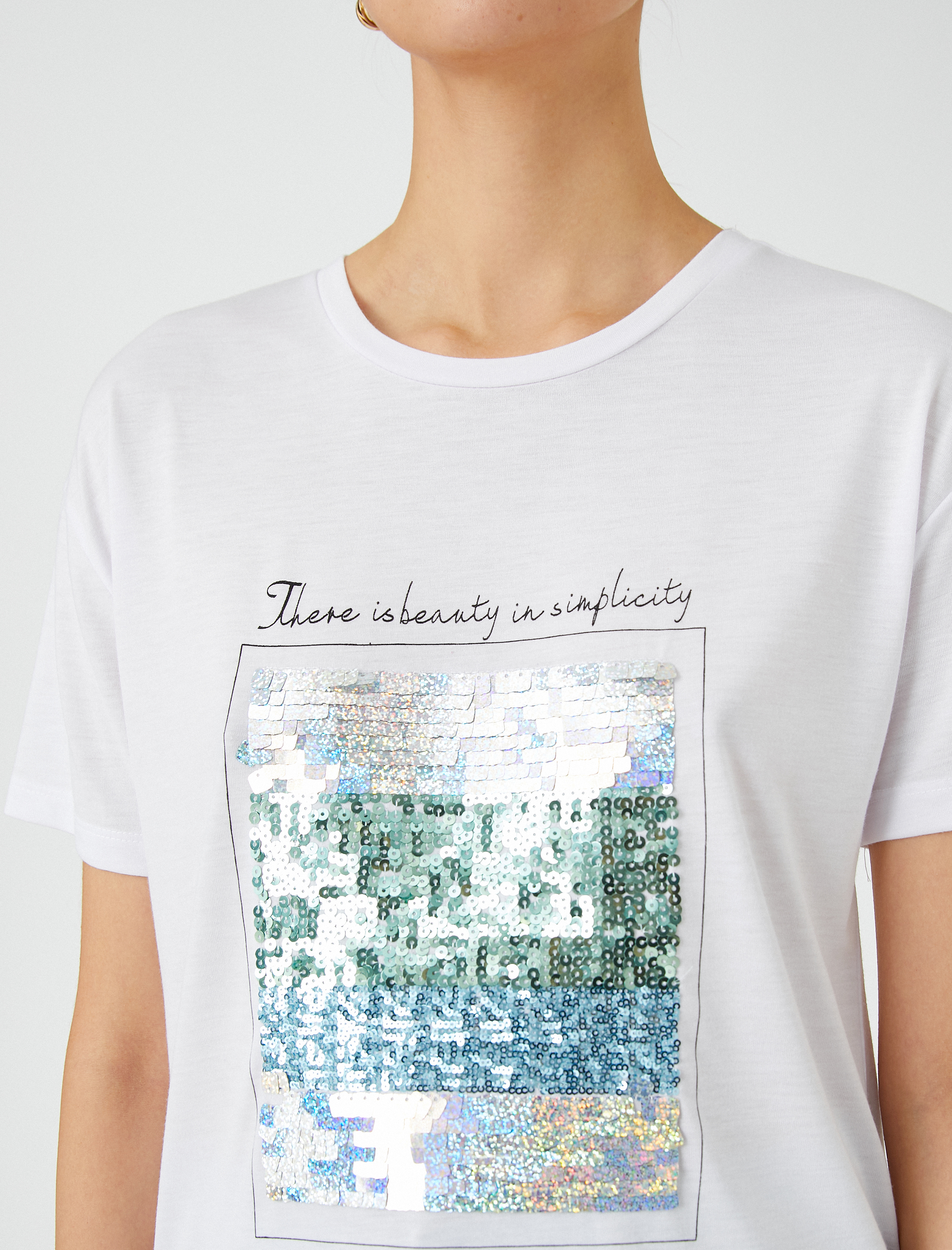   Payet Baskılı Tişört Bisiklet Yaka Kısa Kollu