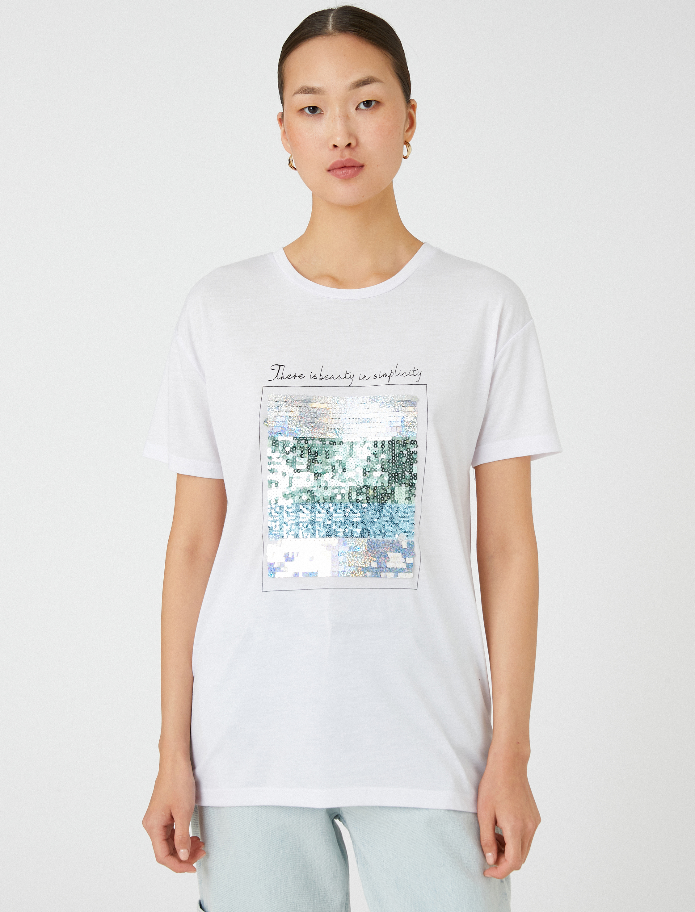   Payet Baskılı Tişört Bisiklet Yaka Kısa Kollu