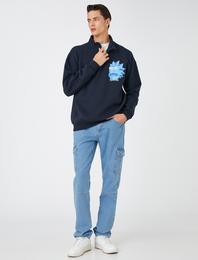 Rick and Morty Oversize Sweatshirt Şardonlu Dik Yaka Lisanslı Baskılı
