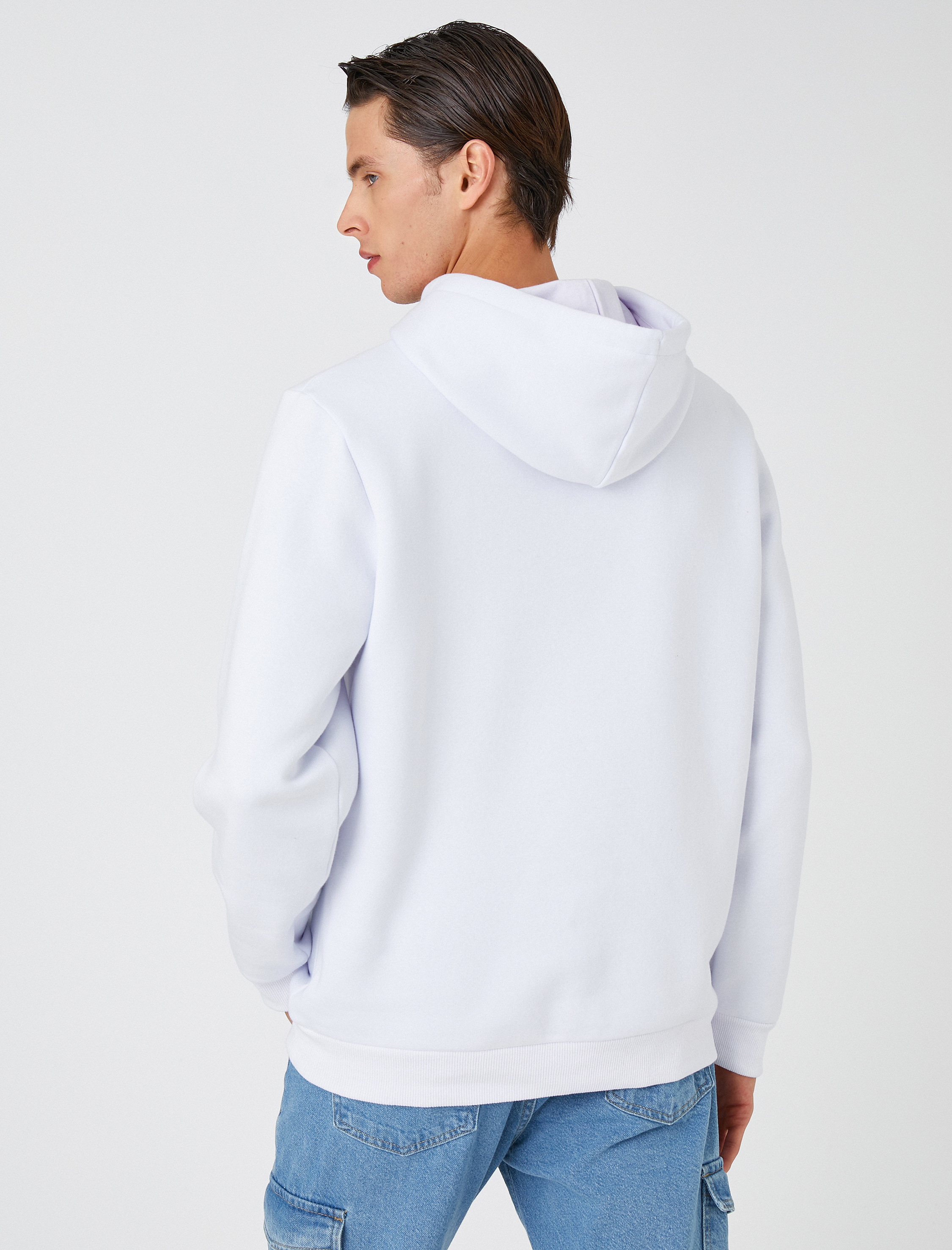   Basic Kapşonlu Sweatshirt Baskı Detaylı Şardonlu