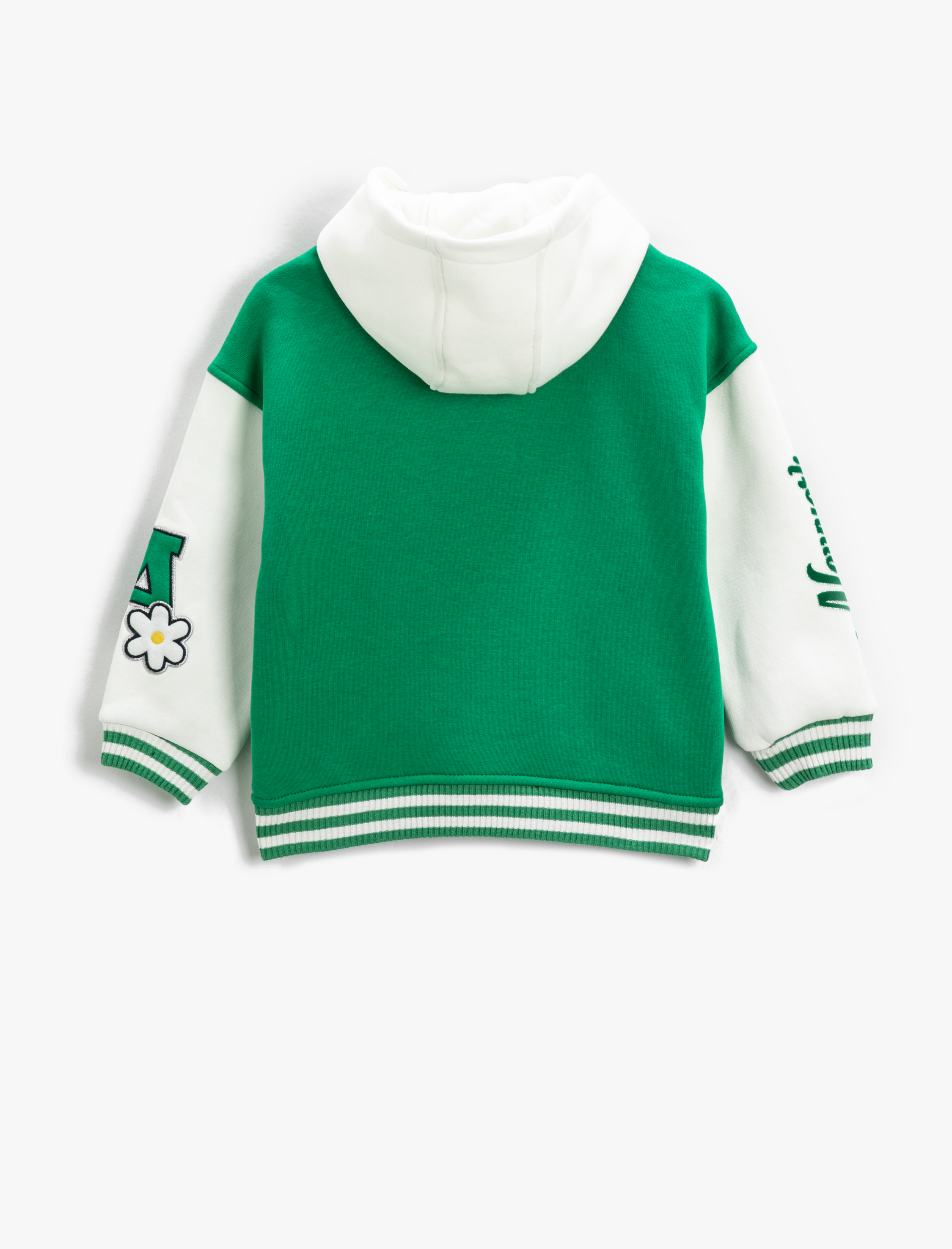  Kız Çocuk Kolej Ceket Kapşonlu Renk Kontrastlı Aplike Detaylı Çıtçıt Düğmeli