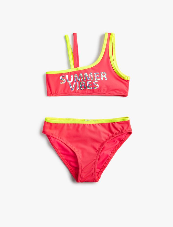 Kız Çocuk Bikini Takımı Tek Omuzlu Askı Detaylı