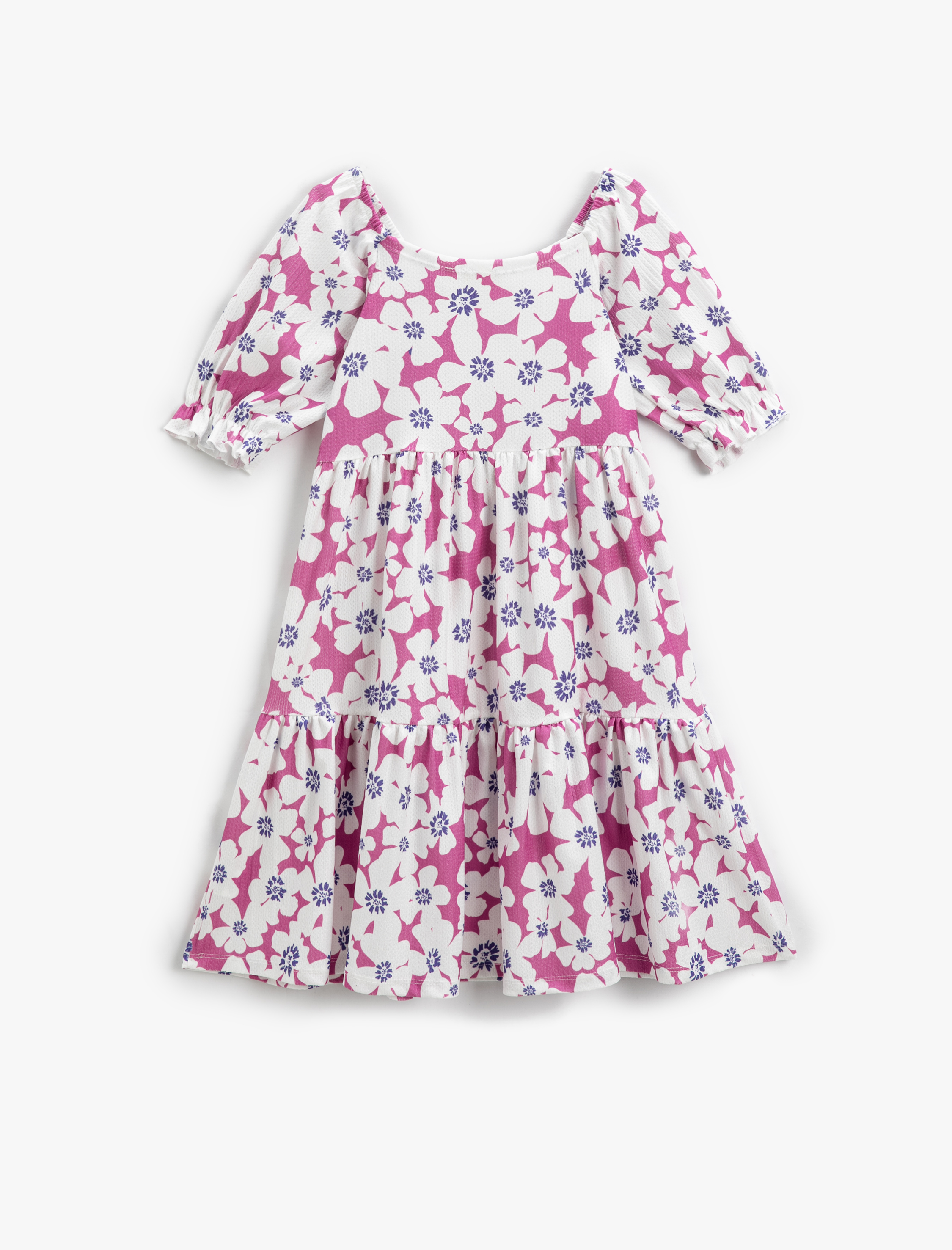  Kız Çocuk Elbise Çiçekli Fırfırlı Kısa Kollu Katlı