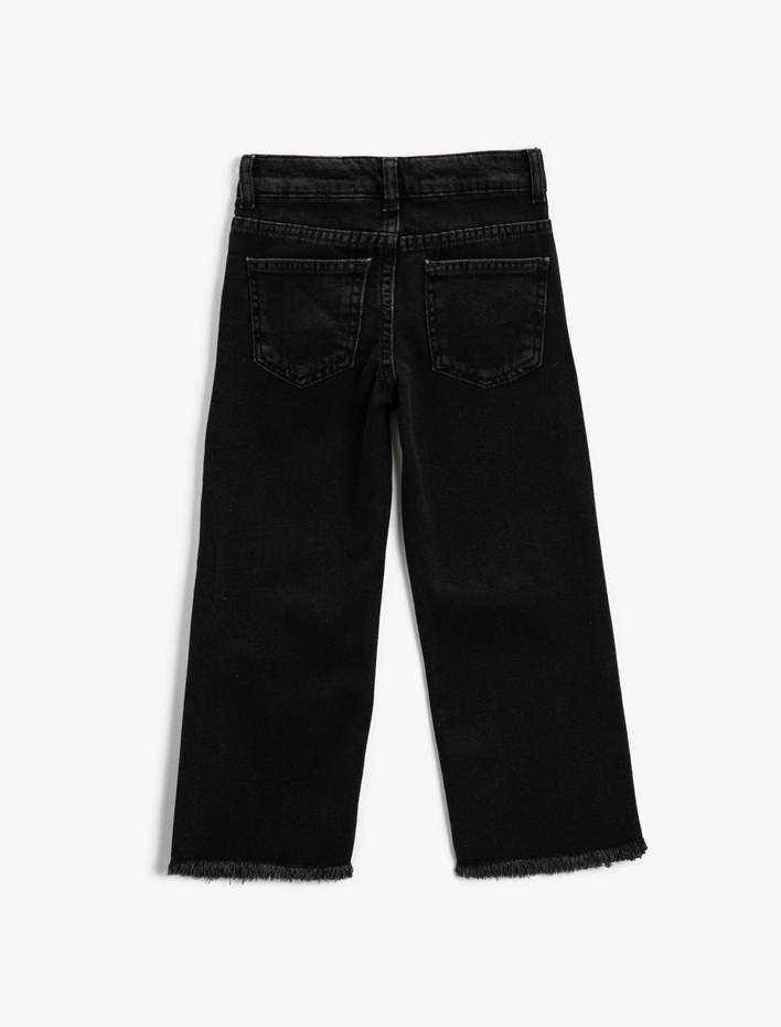 Kız Çocuk Bol Paça Kot Pantolon Pamuklu Cepli - Boot Cut Jean Beli Ayarlanabilir Lastikli