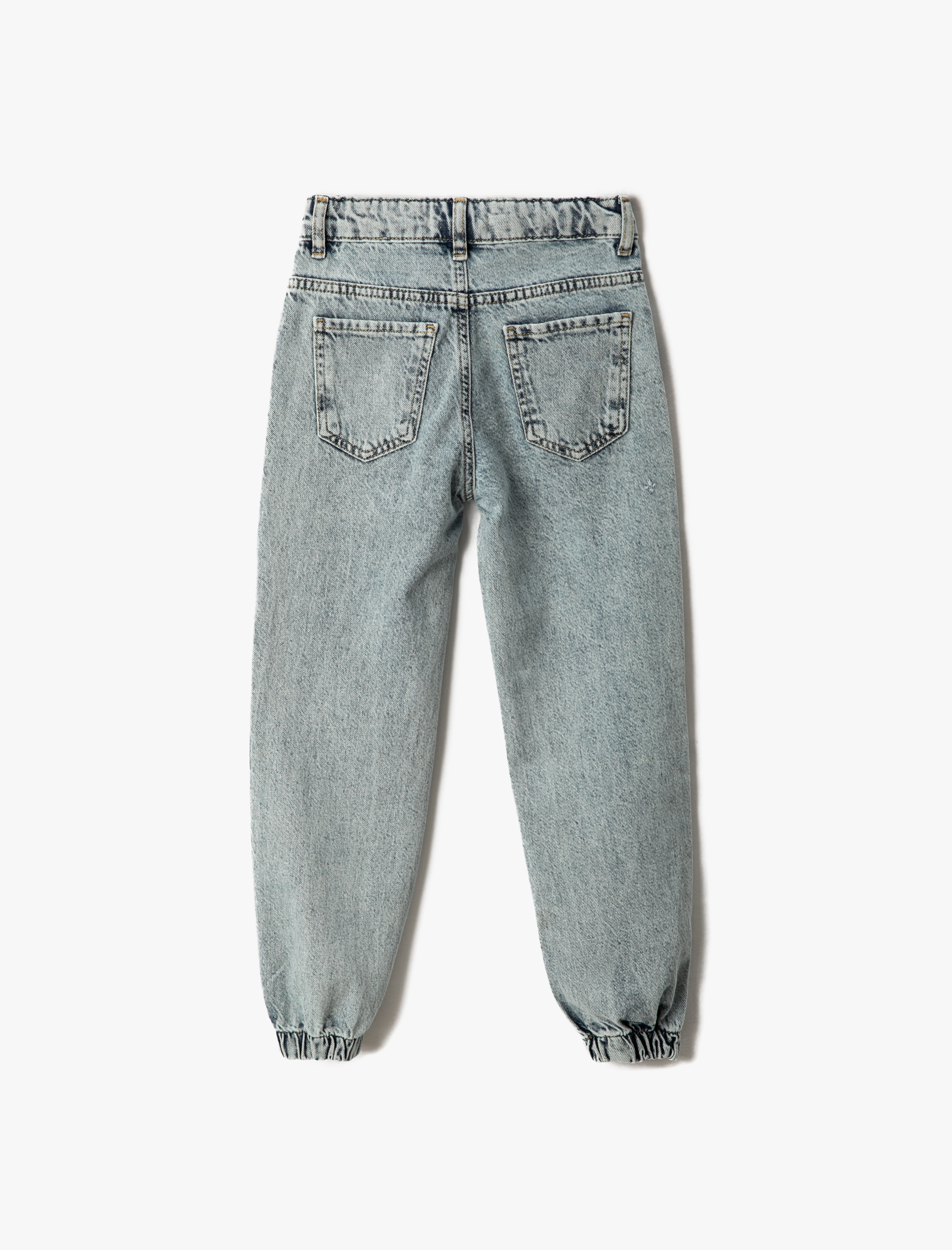  Kız Çocuk Jogger Kot Pantolon Cepli Pamuklu - Jegging Jean Beli Ayarlanabilir Lastikli