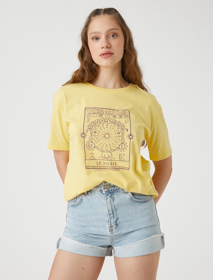  Kısa Kollu Tişört Bisiklet Yaka Baskılı