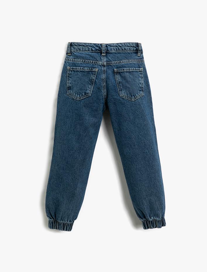 Kız Çocuk Jogger Kot Pantolon Cepli Pamuklu - Jegging Jean Beli Ayarlanabilir Lastikli