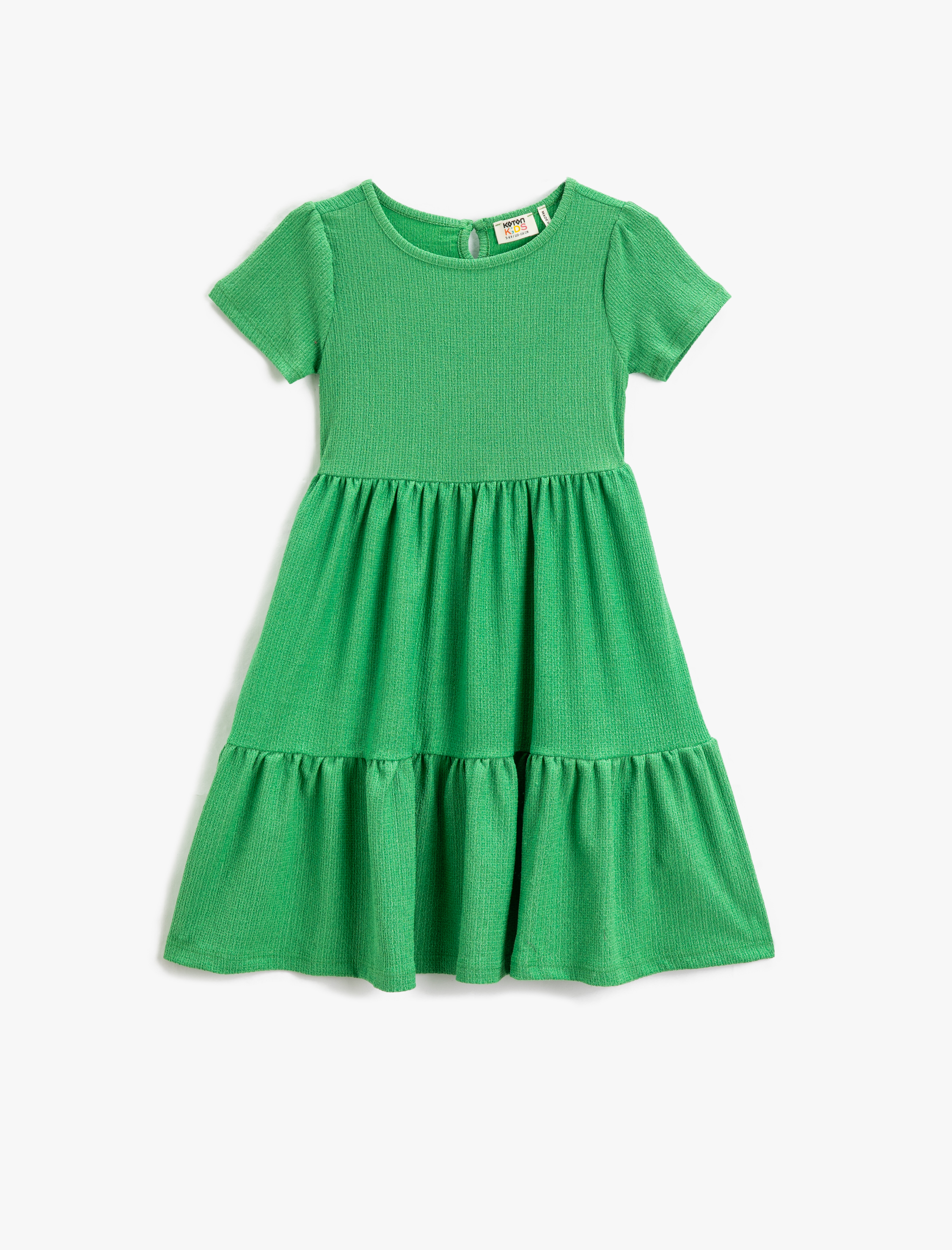  Kız Çocuk Elbise Basic Midi Kısa Kollu Yuvarlak Yaka Katlı