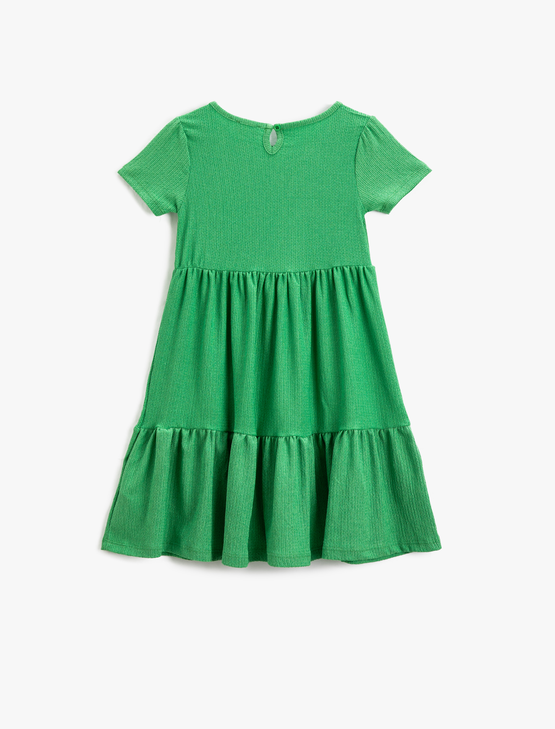  Kız Çocuk Elbise Basic Midi Kısa Kollu Yuvarlak Yaka Katlı