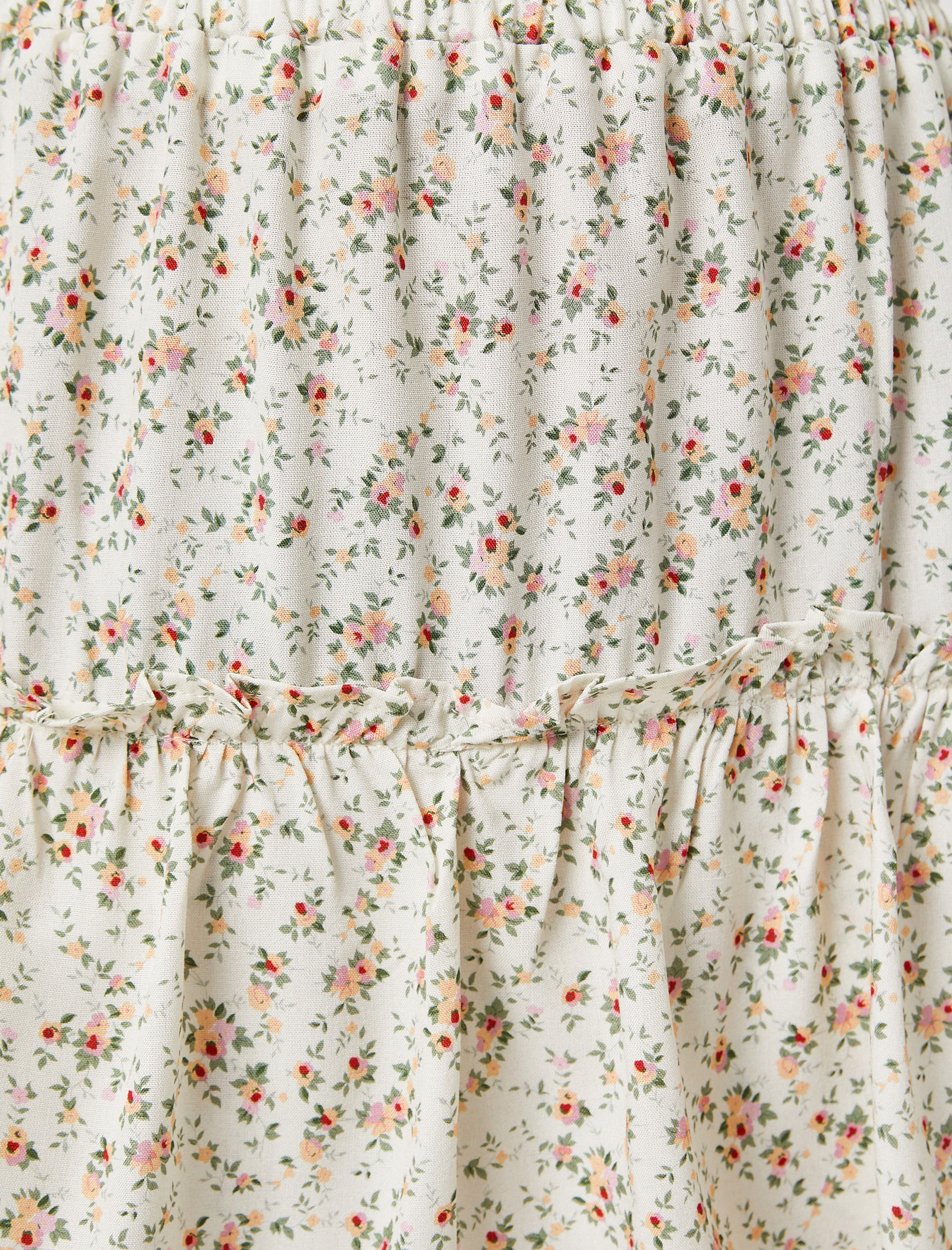   Çiçekli Mini Etek Fırfırlı Viskon Beli Lastikli