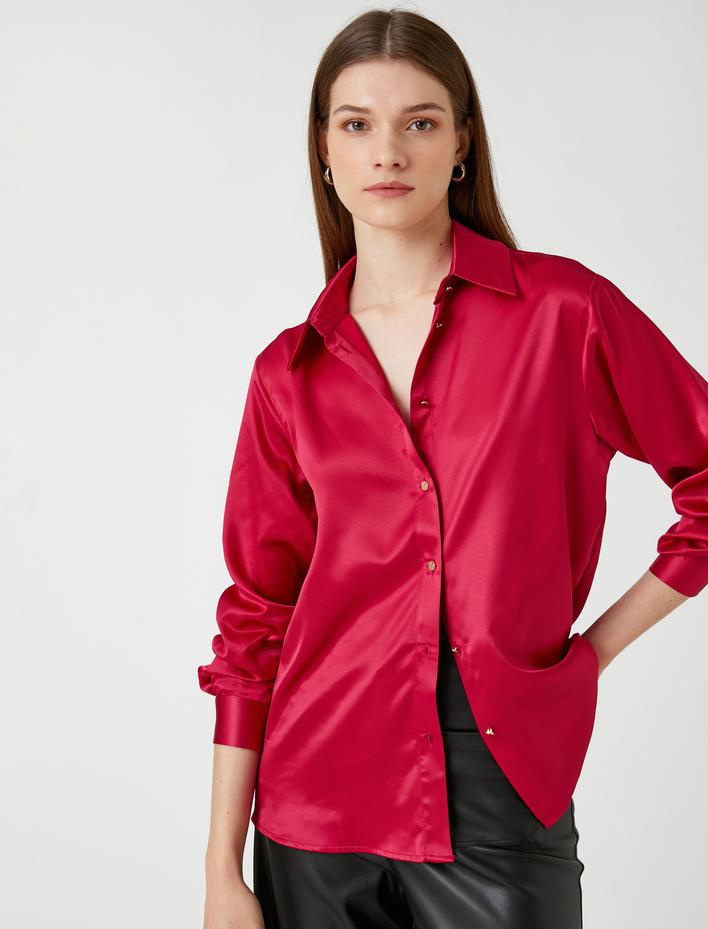  Saten Gömlek Uzun Kollu Düğmeli