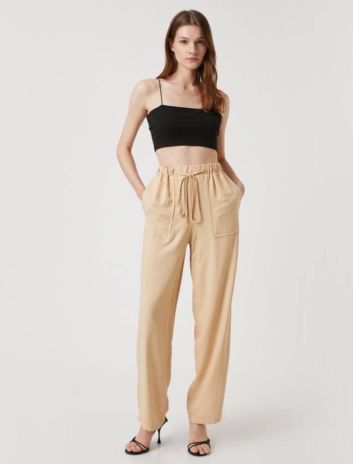  Bol Paça Rahat Pantolon Beli Bağlamalı Cepli