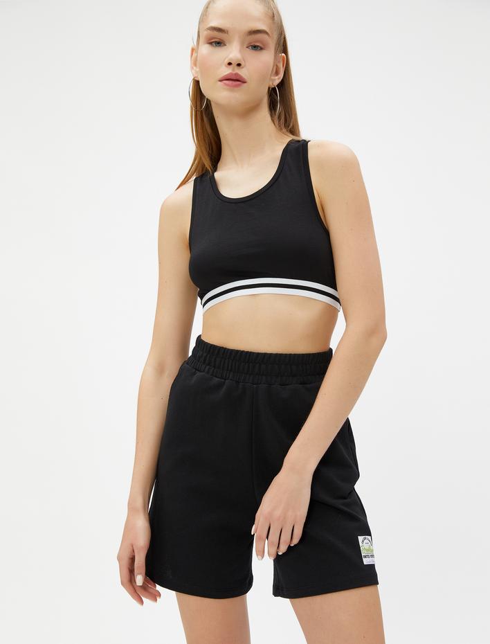  Mini Şort Beli Kalın Lastikli Cepli Etiket Detaylı