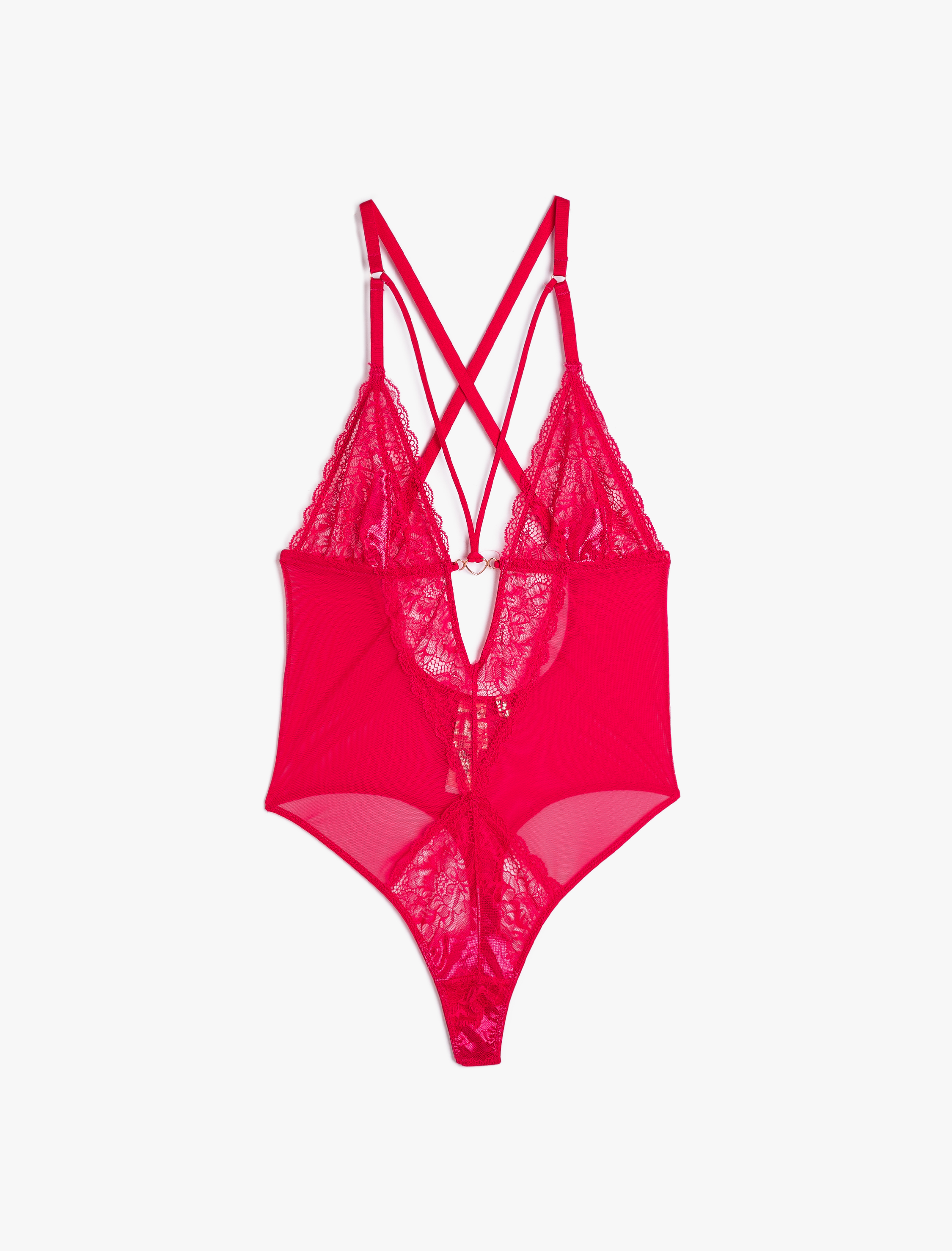   Dantelli Bodysuit Metal Kalp Aksesuarlı