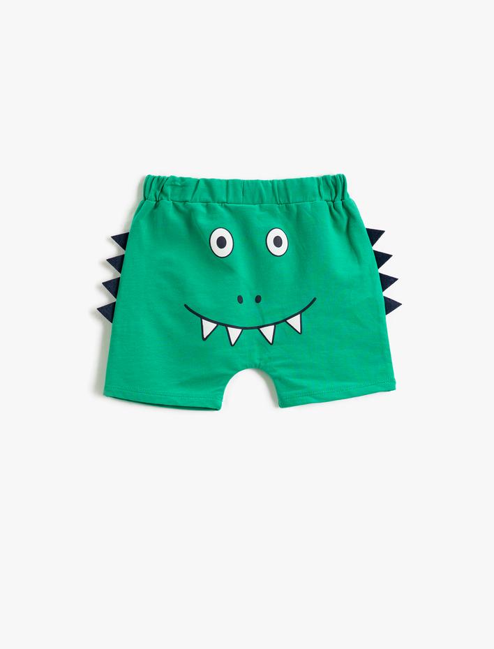 Erkek Bebek Aplike Detaylı Şort Arkası Baskılı Beli Lastikli