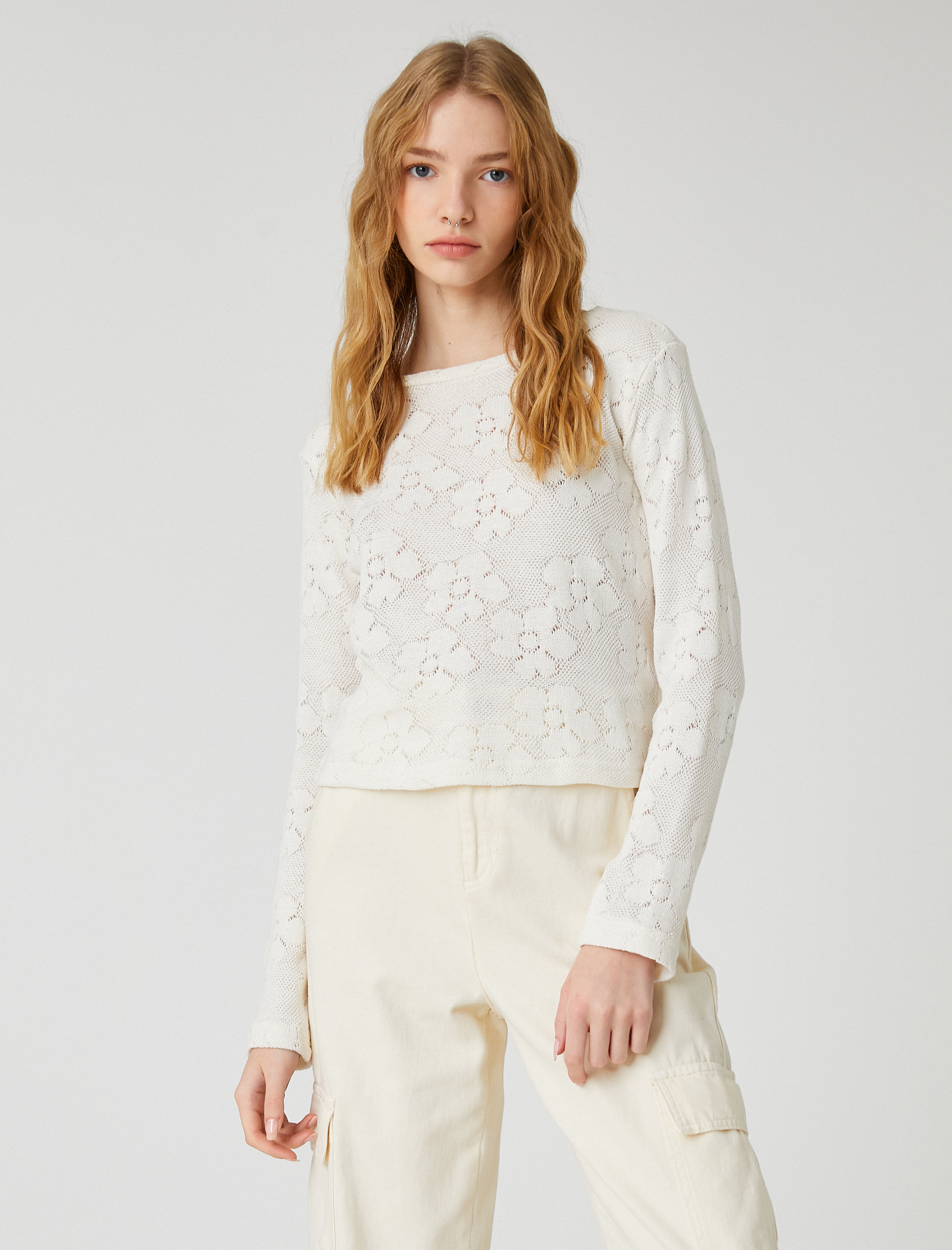   Uzun Kollu Tişört Kroşe Bisiklet Yaka