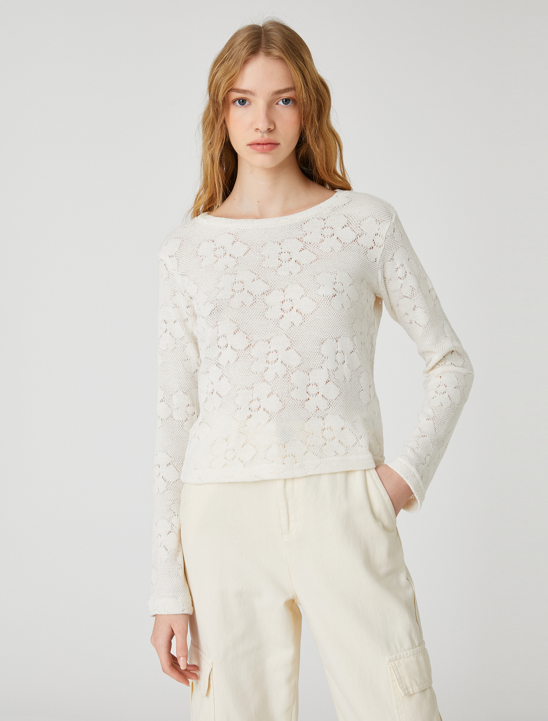   Uzun Kollu Tişört Kroşe Bisiklet Yaka