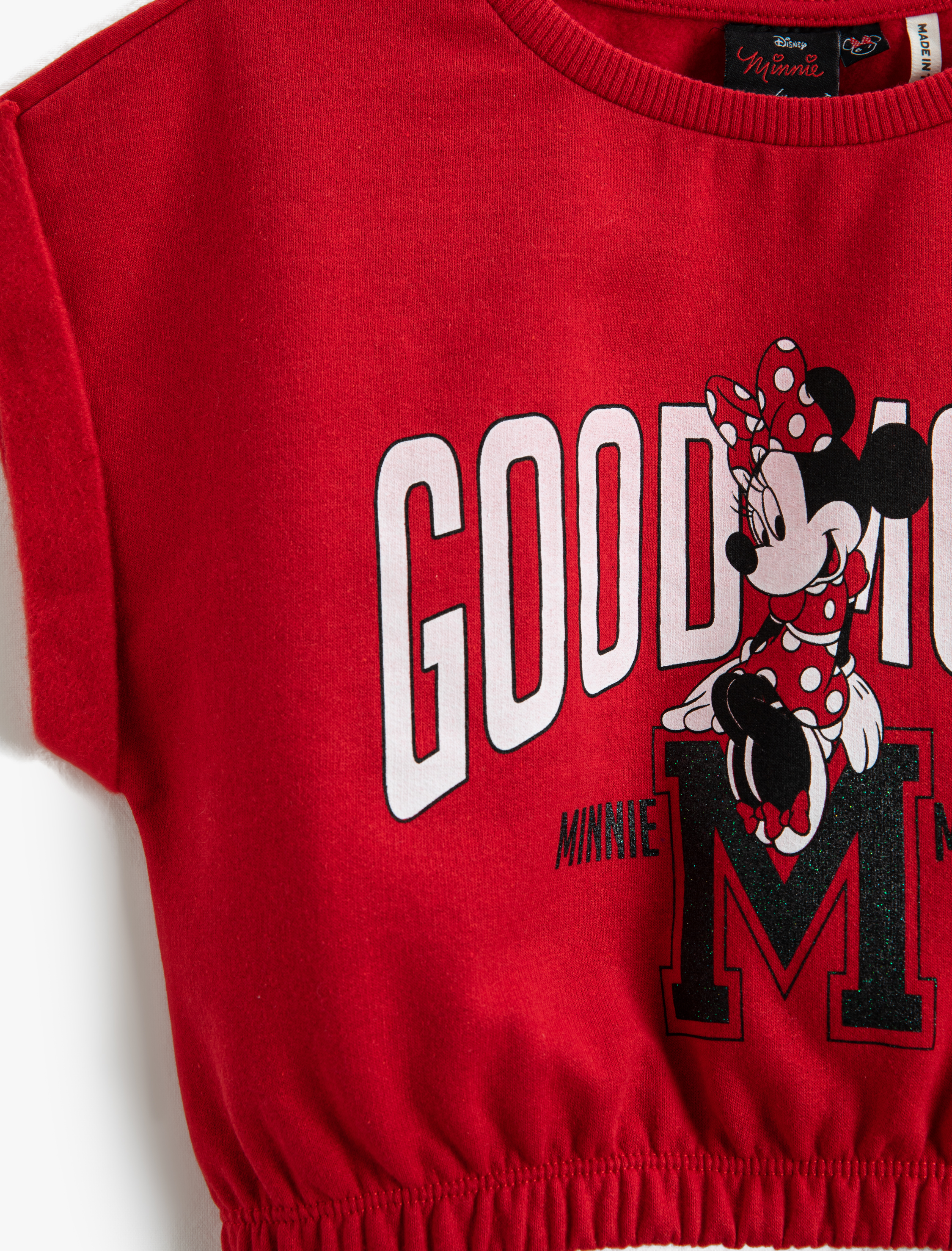  Kız Çocuk Minnie Mouse Crop Tişört Baskılı Lisanslı Kısa Kollu Beli Lastikli Bisiklet Yaka