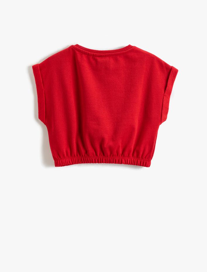 Kız Çocuk Minnie Mouse Crop Tişört Baskılı Lisanslı Kısa Kollu Beli Lastikli Bisiklet Yaka