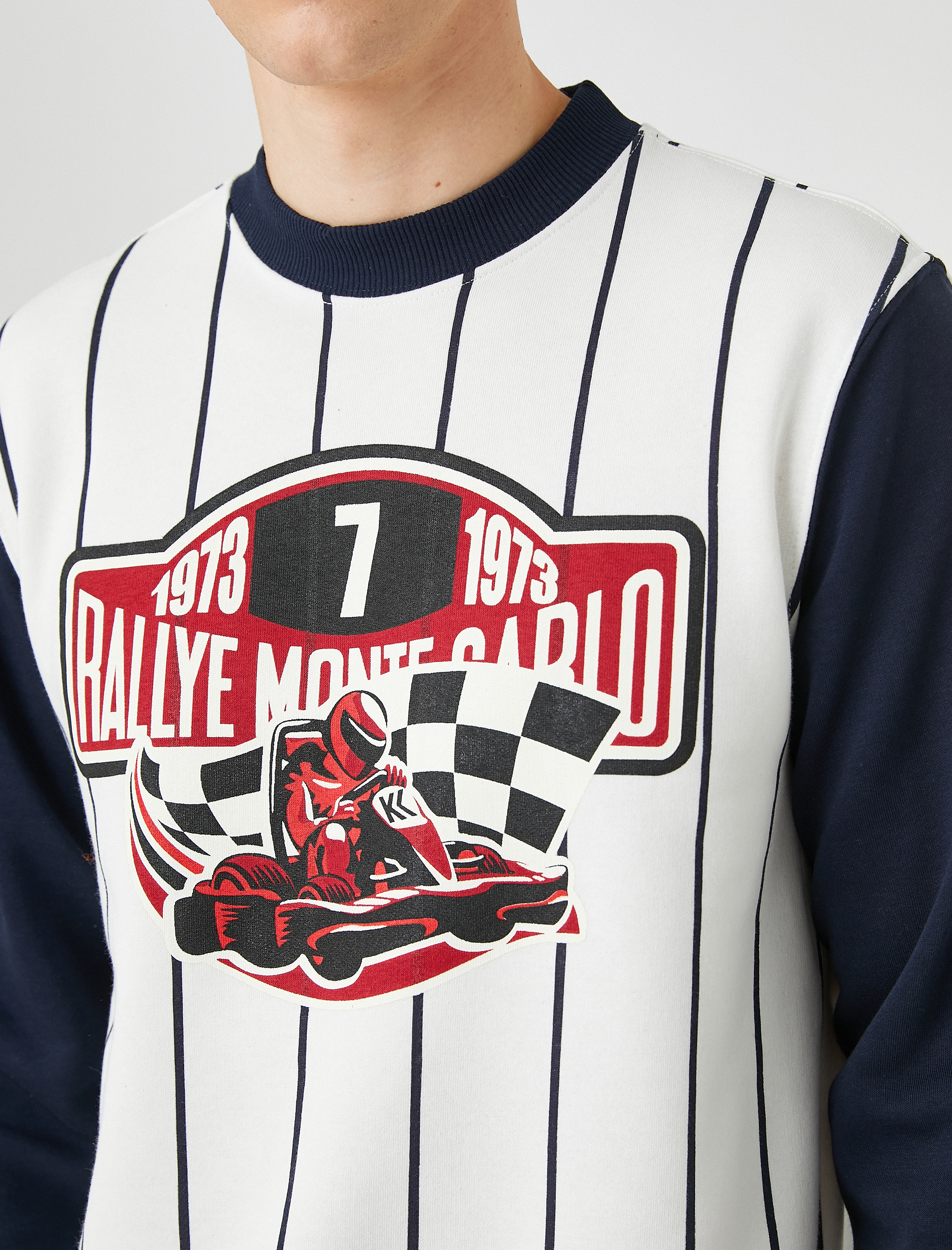 Yarış Baskılı Sweatshirt Bisiklet Yaka Uzun Kollu Şardonlu