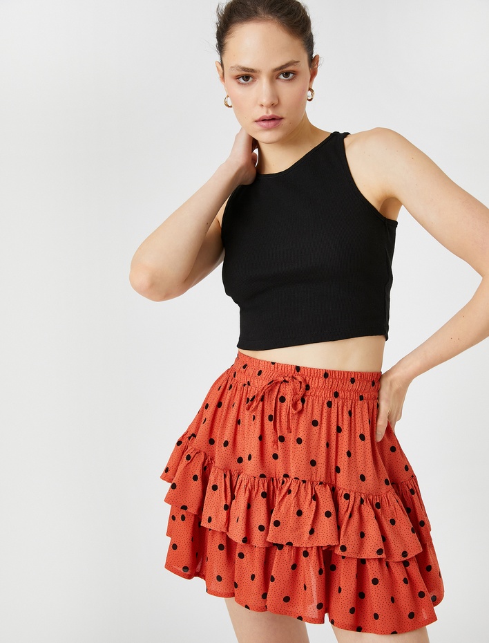  Katlı Mini Etek Beli Bağlamalı