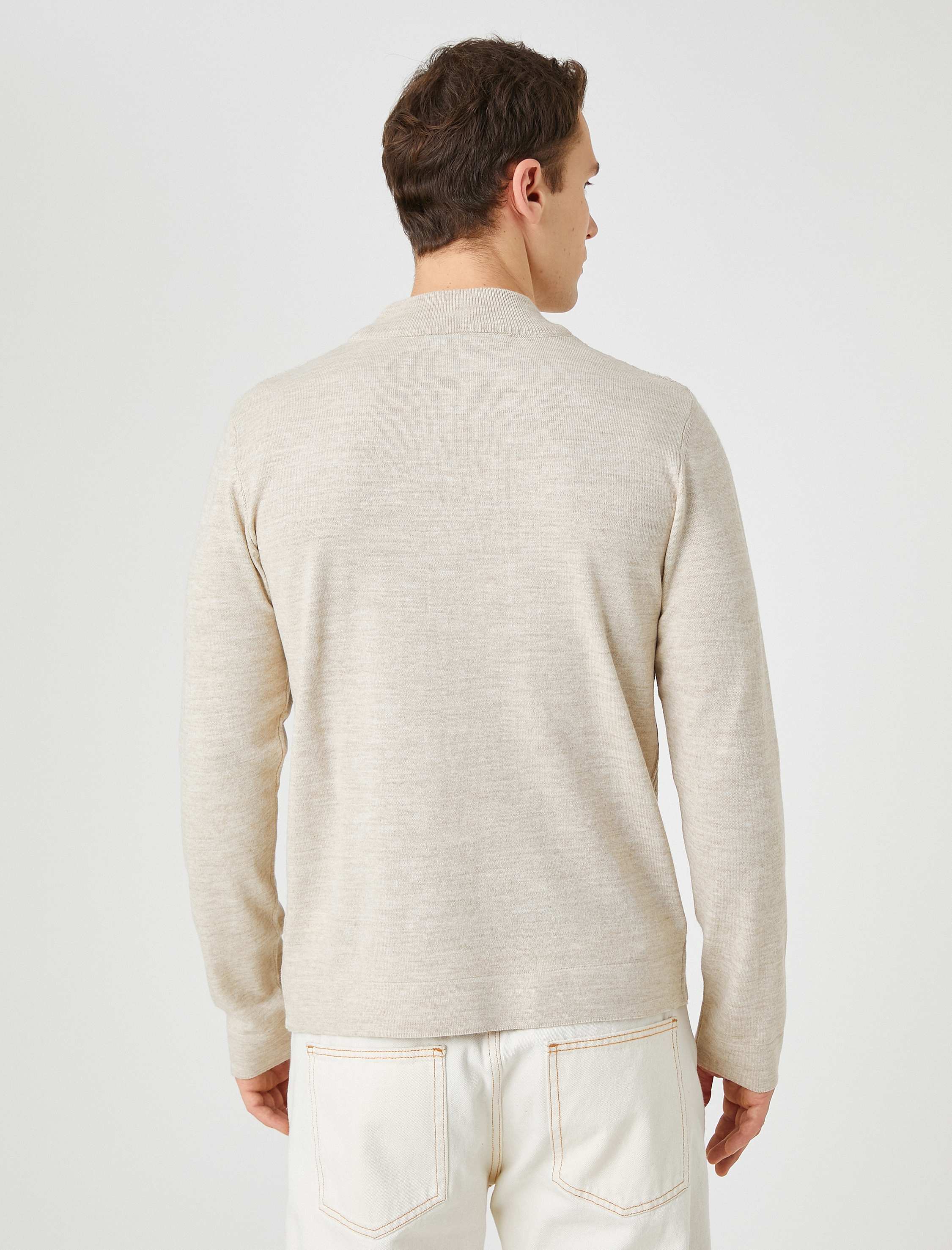 Triko Kazak Örgü Motifli Yarım Balıkçı Yaka Dar Kesim