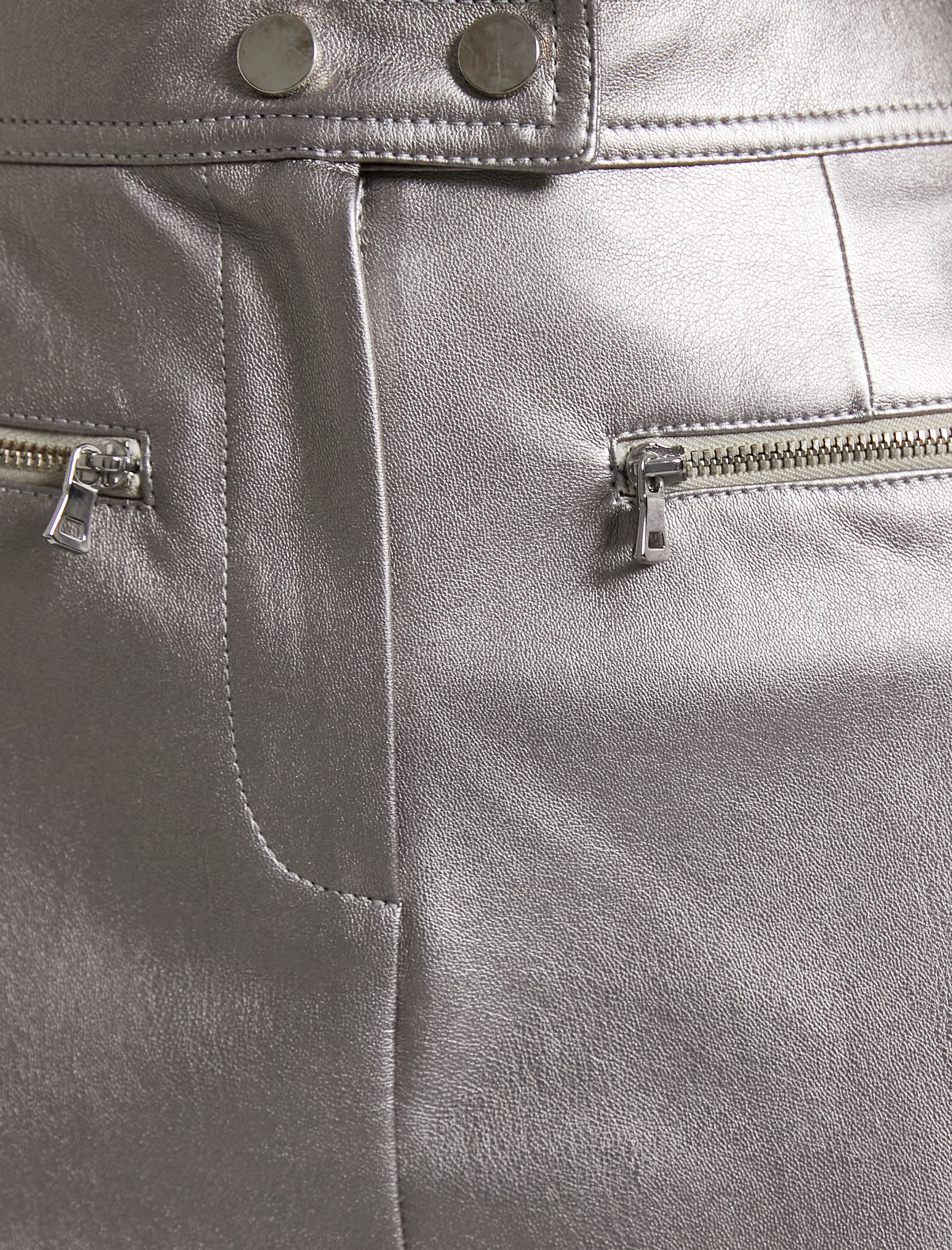   Metalik Suni Deri Mini Etek Fermuar Detaylı