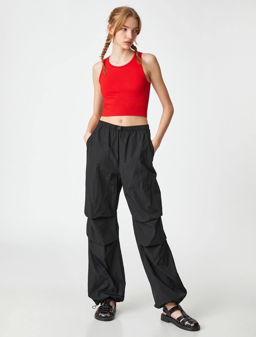   Halter Yaka Atlet Crop Basic Kolsuz Fitilli