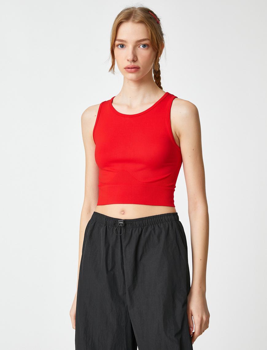   Halter Yaka Atlet Crop Basic Kolsuz Fitilli