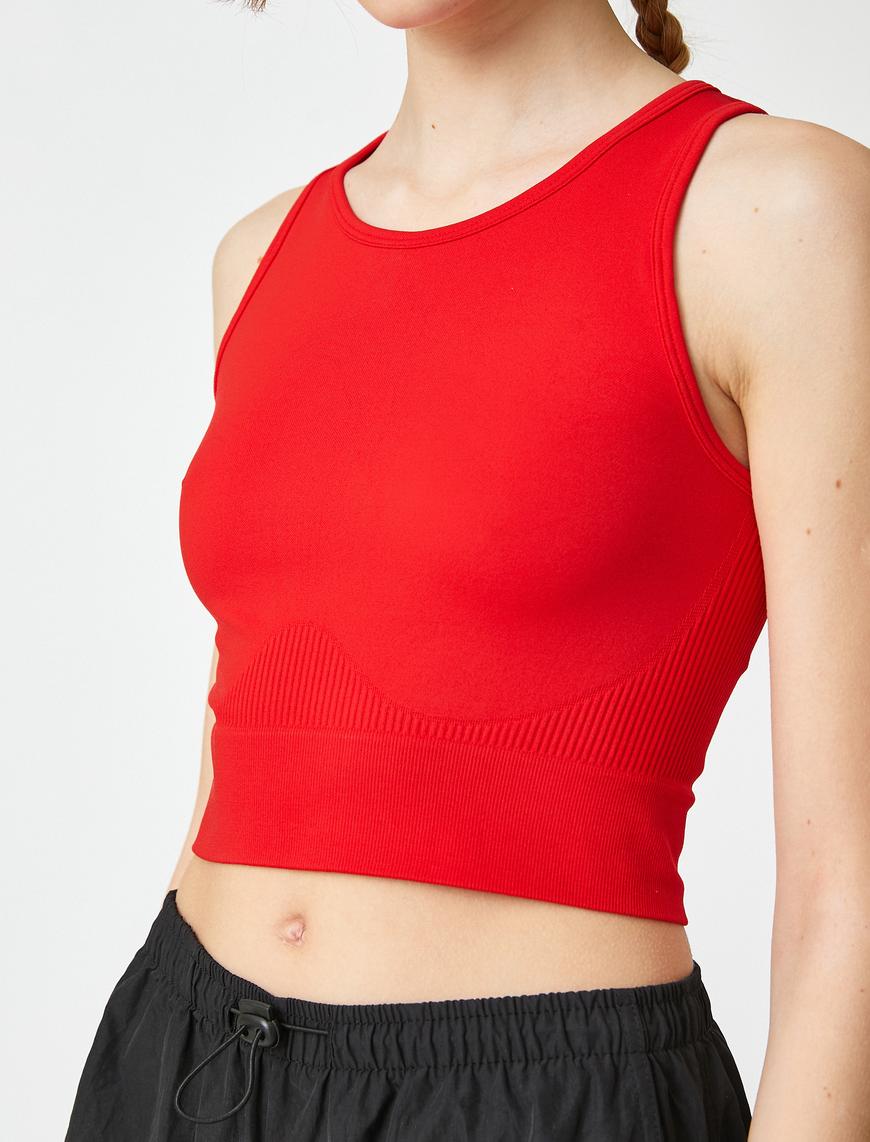   Halter Yaka Atlet Crop Basic Kolsuz Fitilli