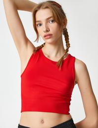 Halter Yaka Atlet Crop Basic Kolsuz Fitilli