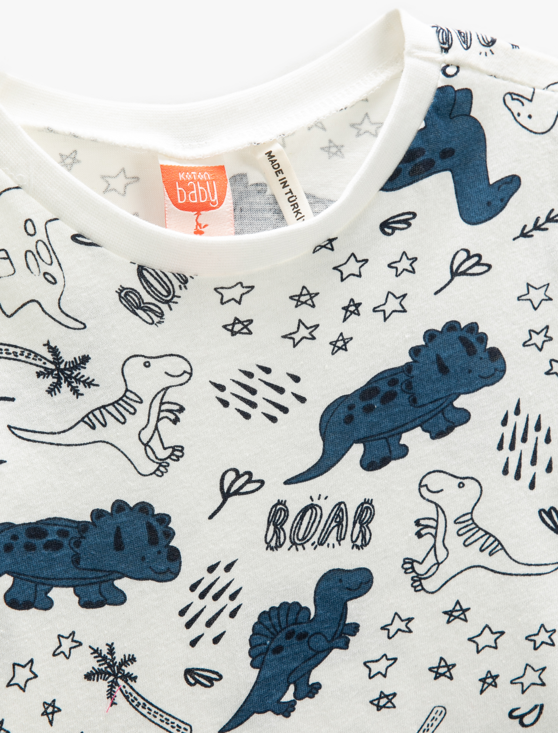  Erkek Bebek Dinozor Baskılı Kısa Kollu Tişört Bisiklet Yaka