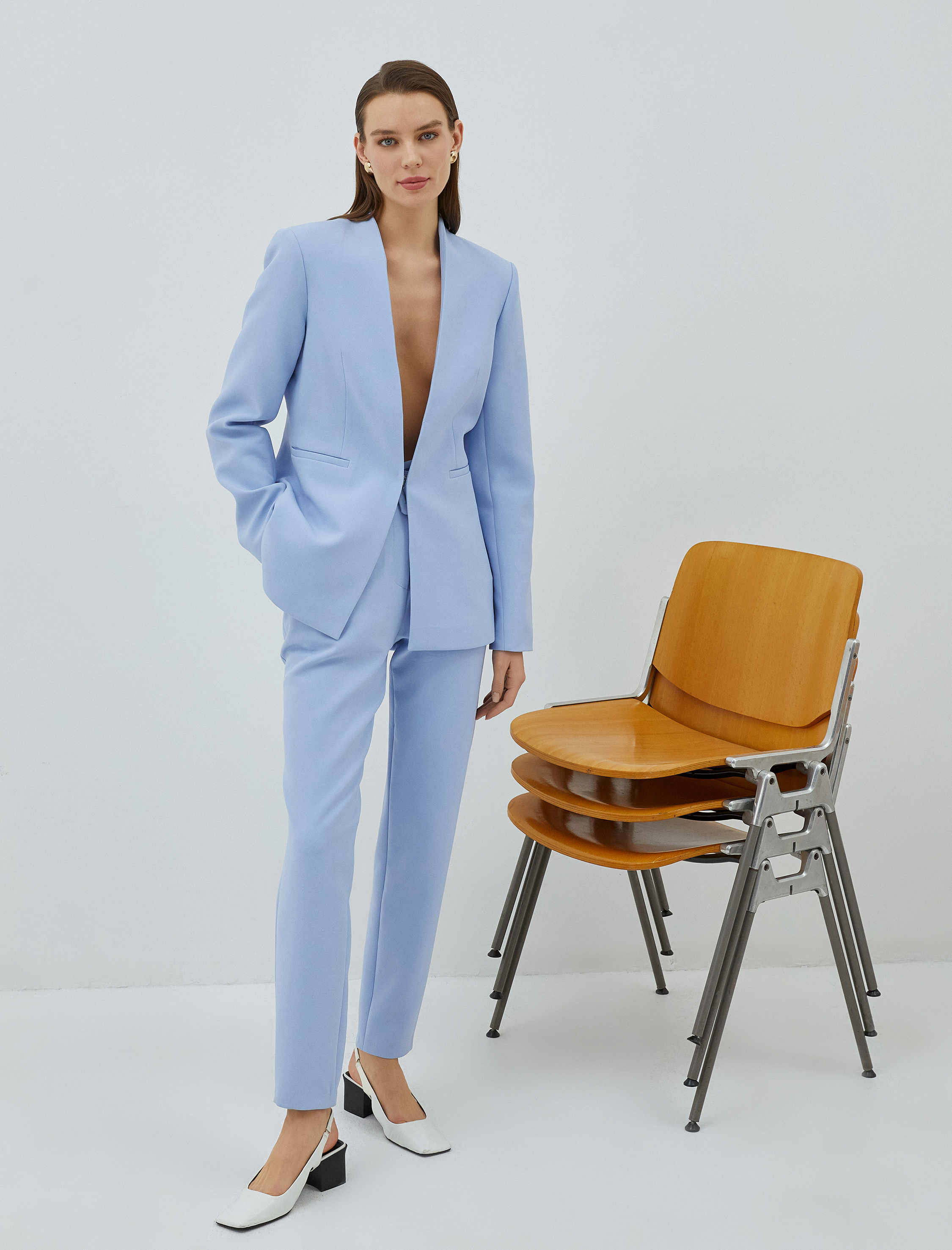   Blazer Ceket V Yaka Cep Detaylı