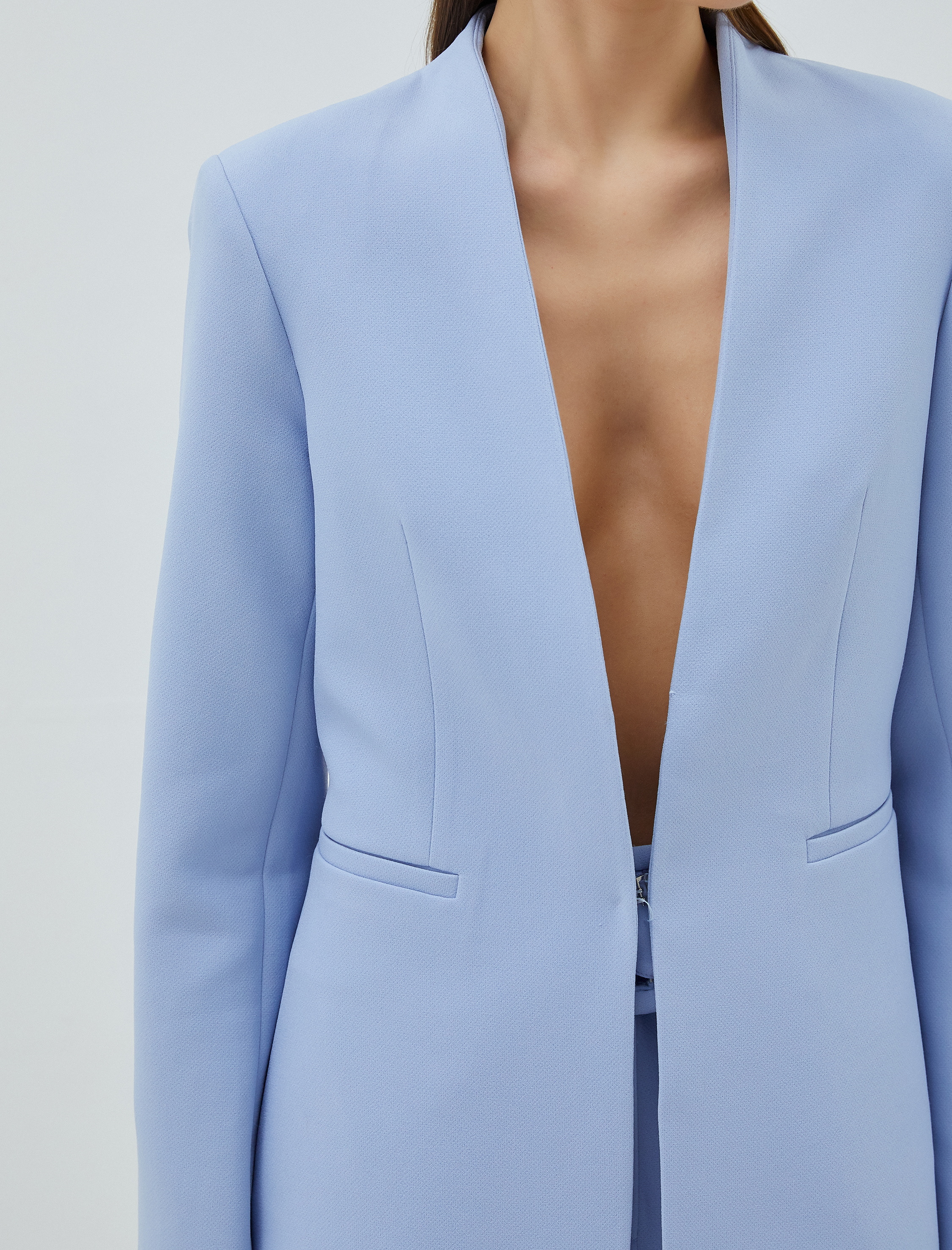   Blazer Ceket V Yaka Cep Detaylı