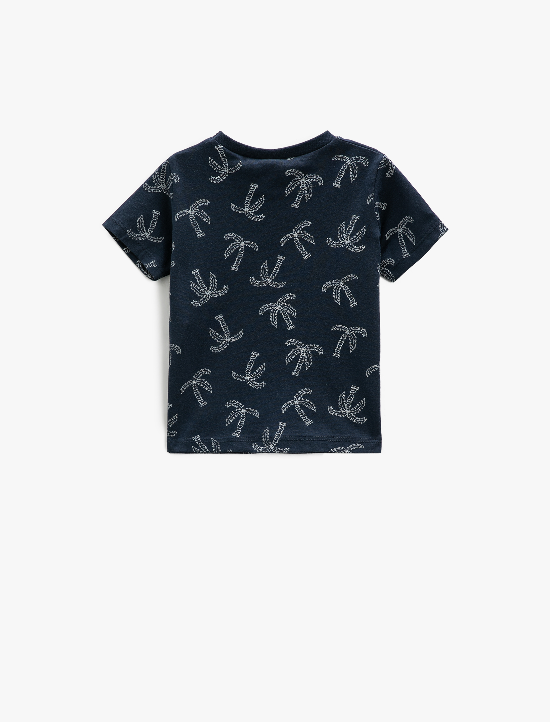  Erkek Bebek Palmiye Baskılı Kısa Kollu Tişört Bisiklet Yaka Tek Cep Detaylı