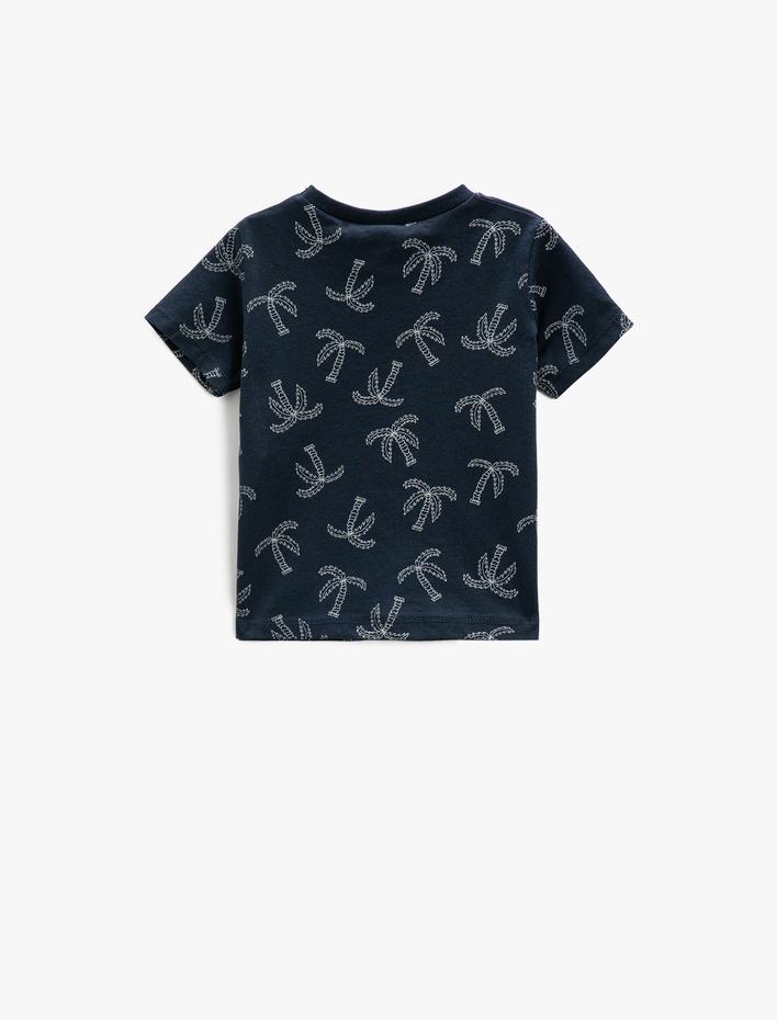 Erkek Bebek Palmiye Baskılı Kısa Kollu Tişört Bisiklet Yaka Tek Cep Detaylı