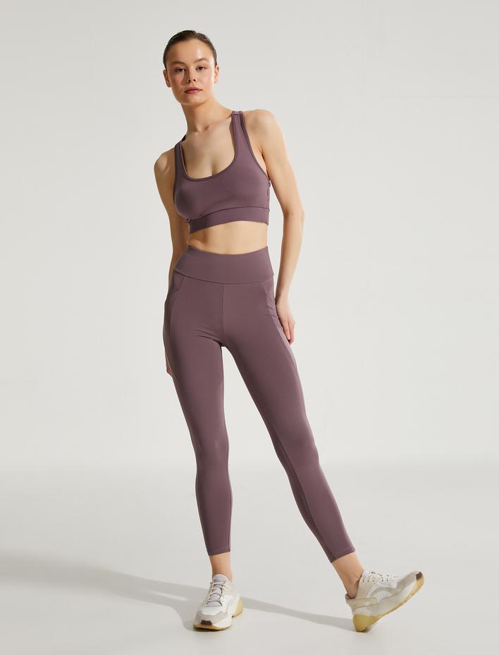  Sporcu Tayt Cep Detaylı Yüksek Bel Şardonlu