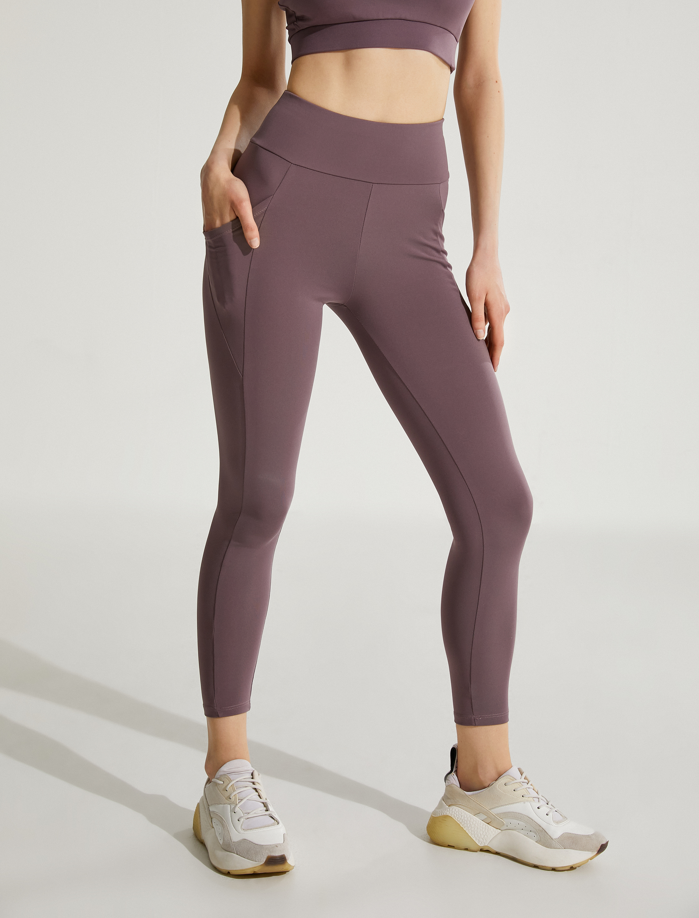   Sporcu Tayt Cep Detaylı Yüksek Bel Şardonlu