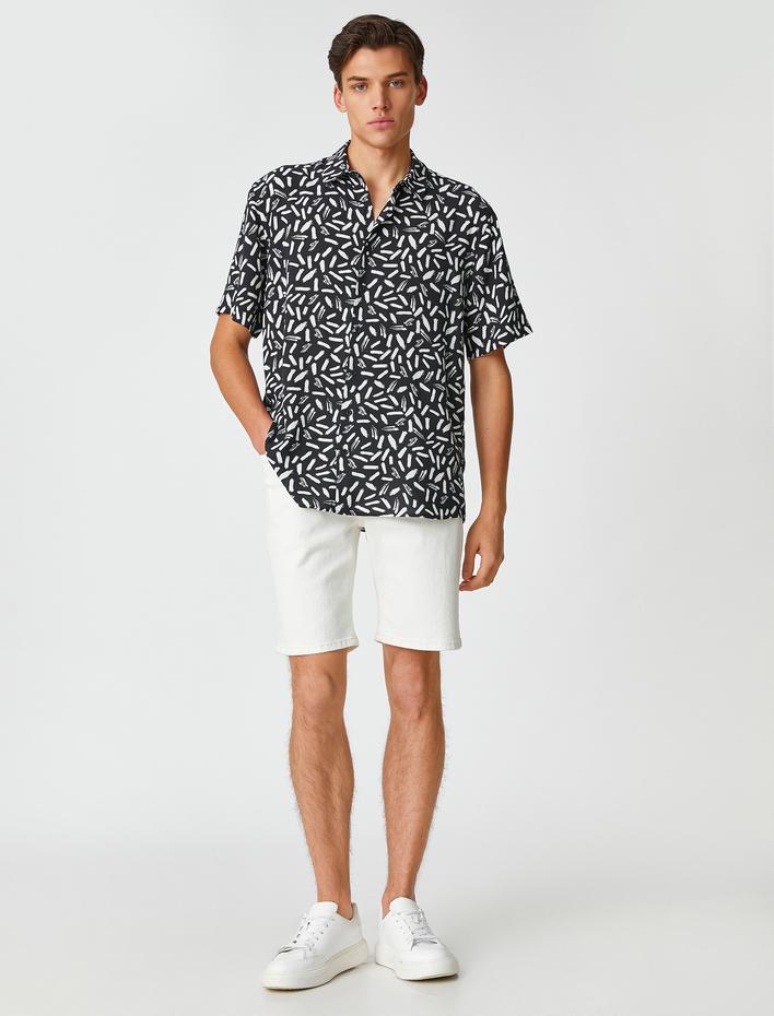  Kısa Kollu Gömlek Minimal Soyut Baskılı Klasik Yaka