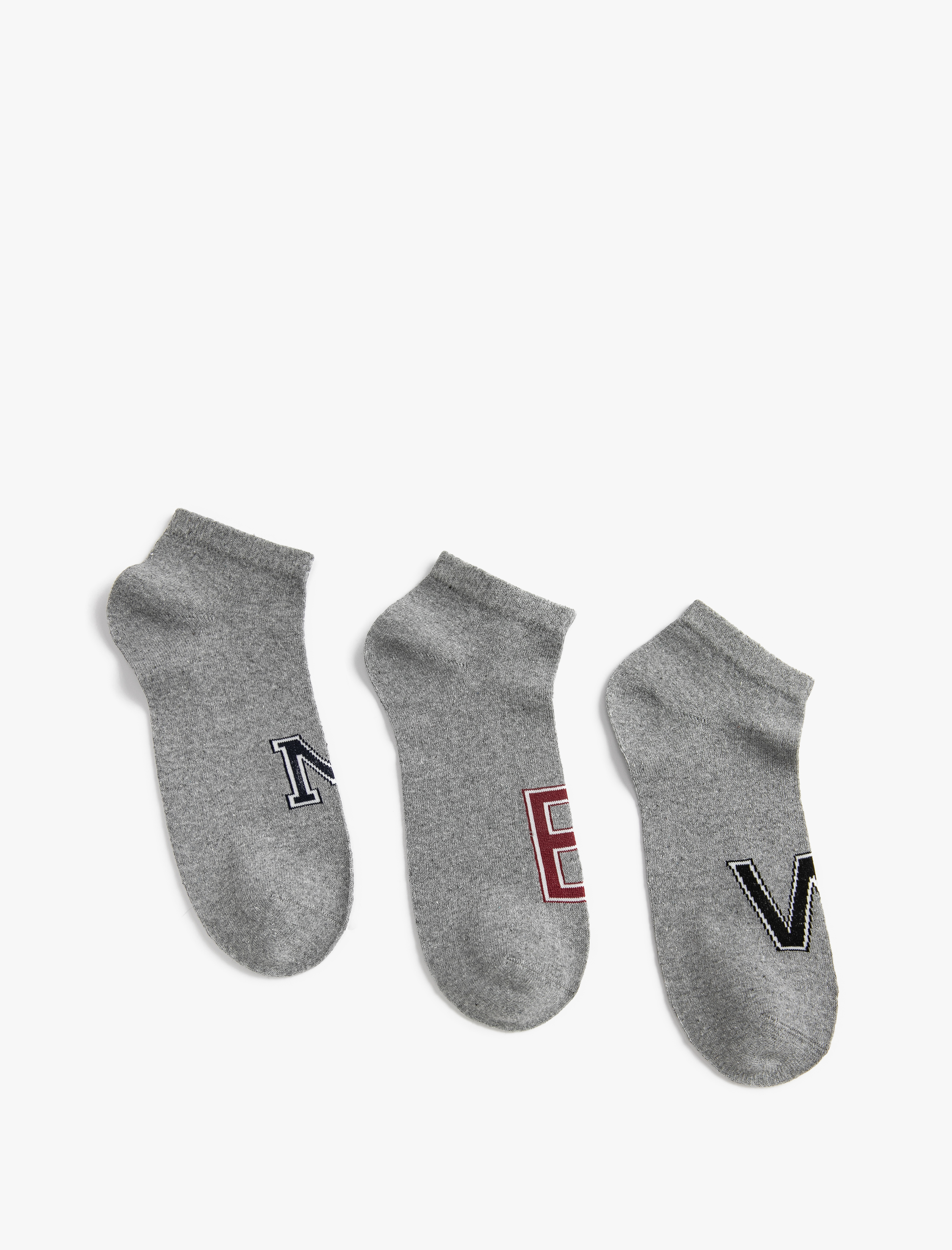  Erkek 3'lü Patik Çorap Seti Slogan Detaylı