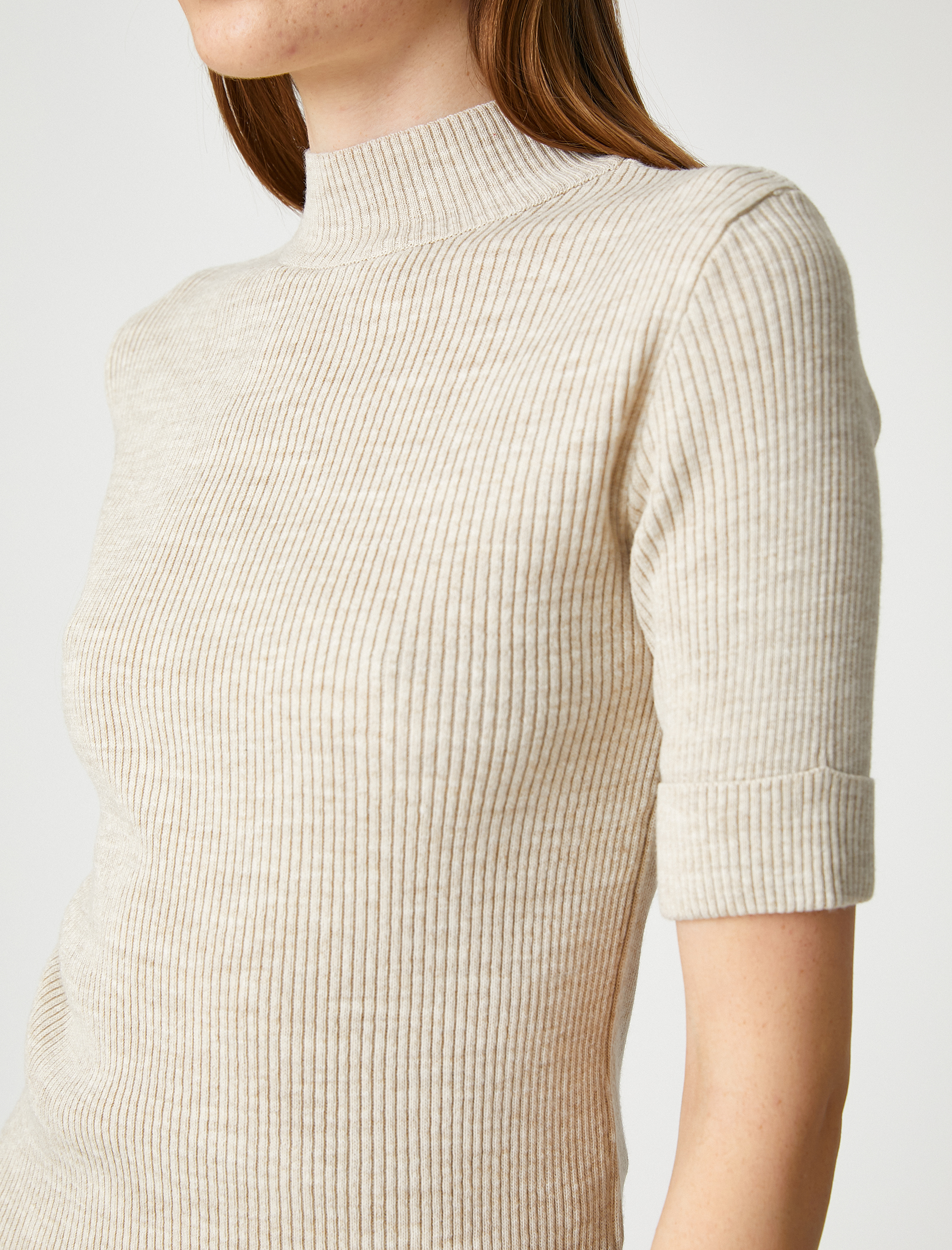   Kısa Kollu Kazak Yarım Balıkçı Yaka Ribanalı