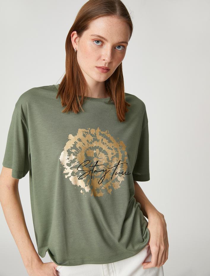  Parlak Baskılı Tişört Relax Fit