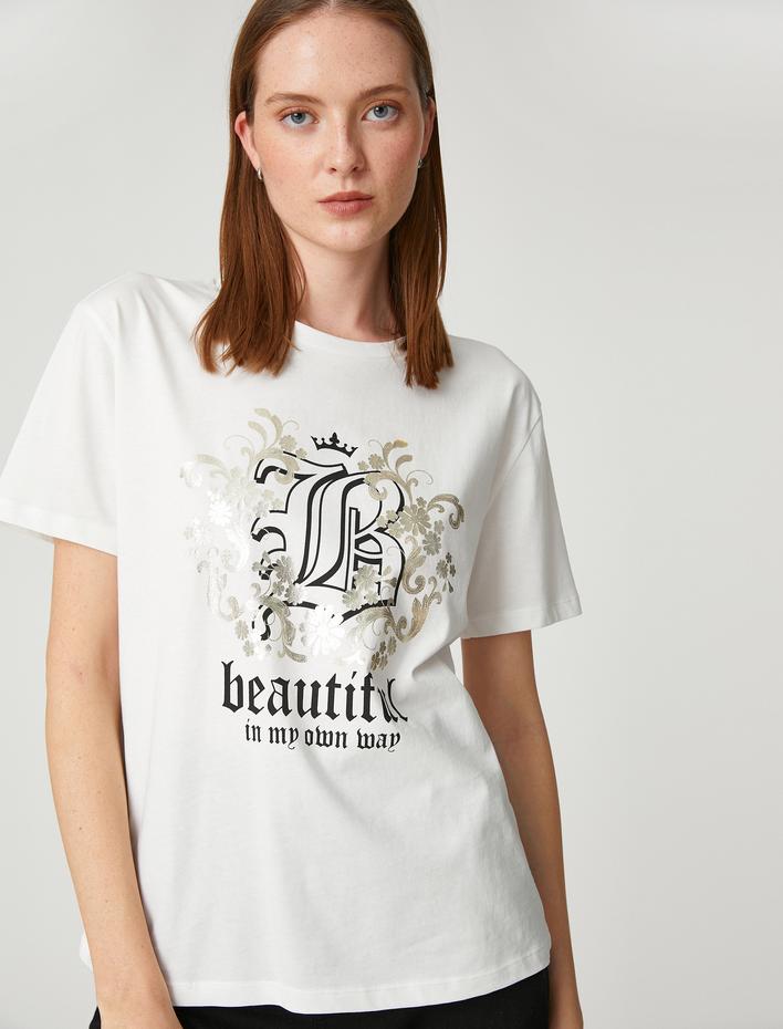  Parlak Gotik Baskılı Tişört Kısa Kollu Bisiklet Yaka Pamuklu