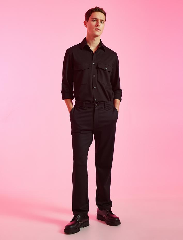  Basic Dokuma Pantolon Düğmeli Cep Detaylı