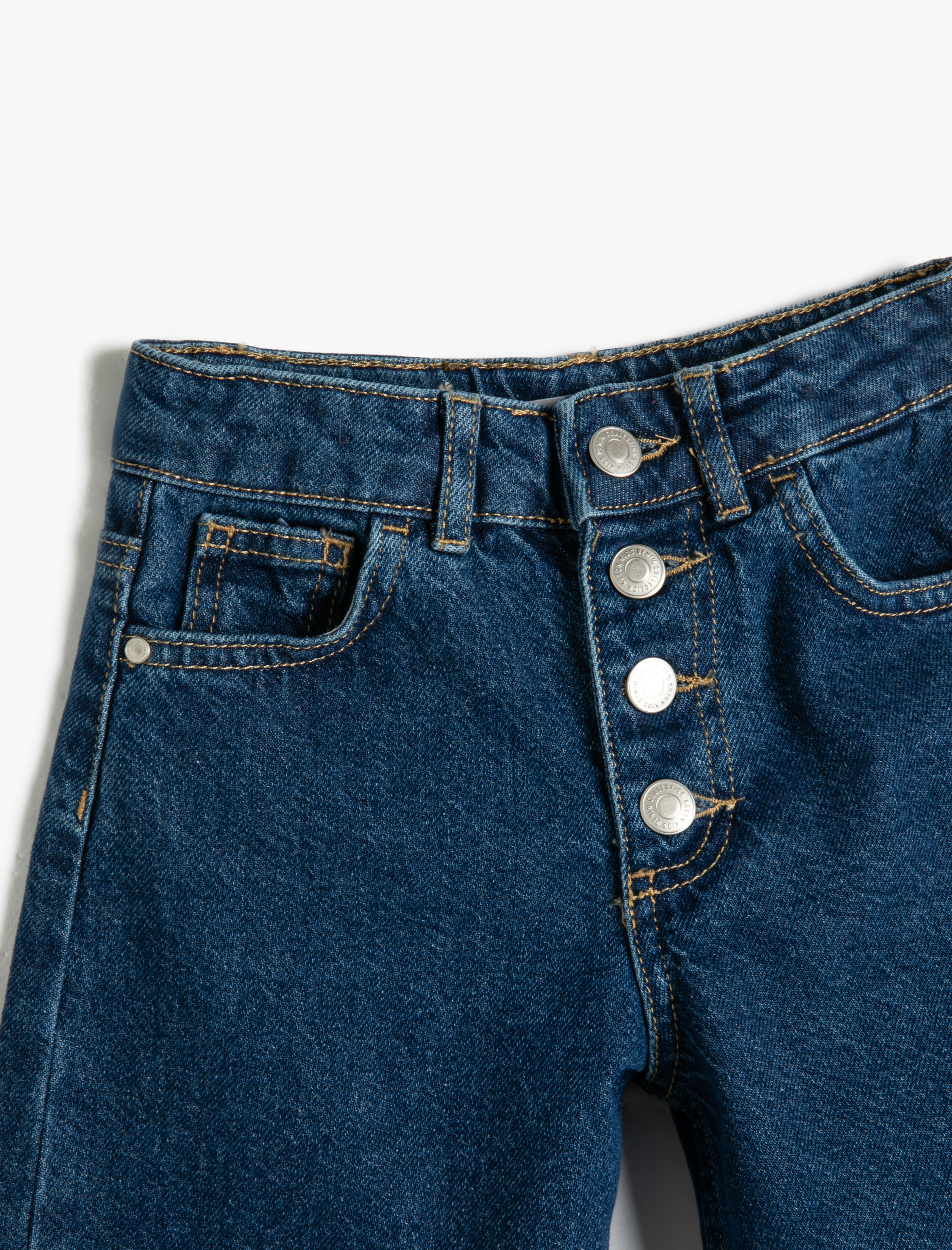  Kız Çocuk Bol Paça Düğme Kapamalı Kot Pantolon - Wide Leg Jean Beli Ayarlanabilir Lastikli